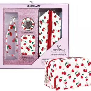Velvet Caviar Phone Accessories Set with Cherry Design